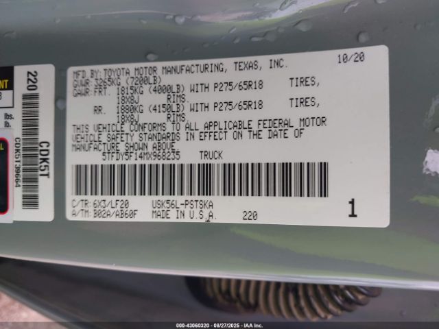 2021 TOYOTA TUNDRA 5TFDY5F14MX968235 Photo 8