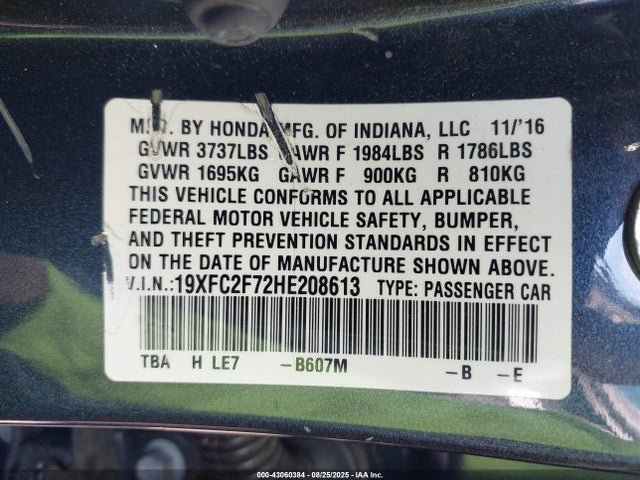 Honda k20c2 2017 19XFC2F72HE208613 Image 9