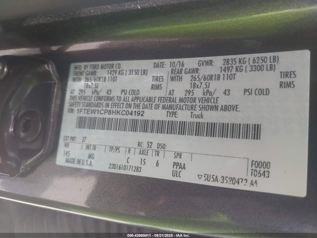 Ford 2.7l-4v 2017 1FTEW1CP8HKC04192 Image 9
