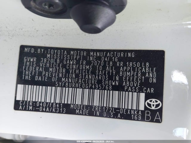 Toyota 2zr-fe 2016 5YFBURHE0GP495768 Image 9