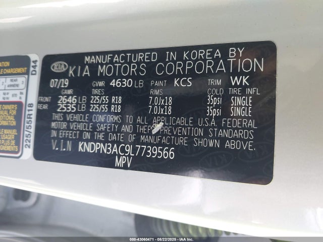 KNDPN3AC9L7739566 KIA gdi theta ii