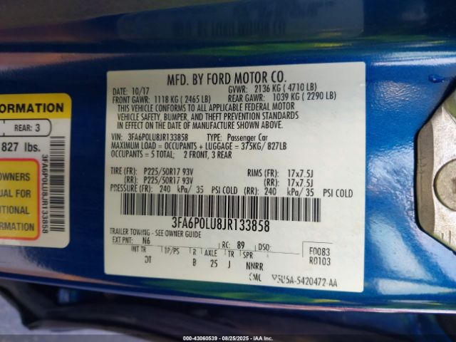 2018 FORD FUSION HYBRID 3FA6P0LU8JR133858 Photo 8