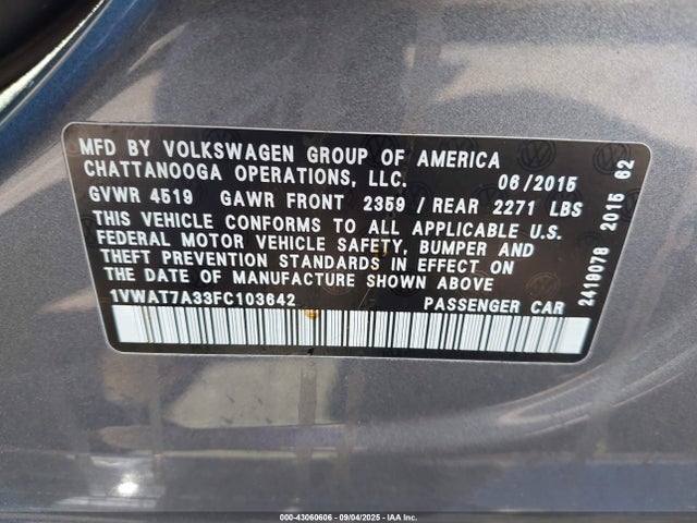 Volkswagen Passat 2015 1VWAT7A33FC103642 Image 9