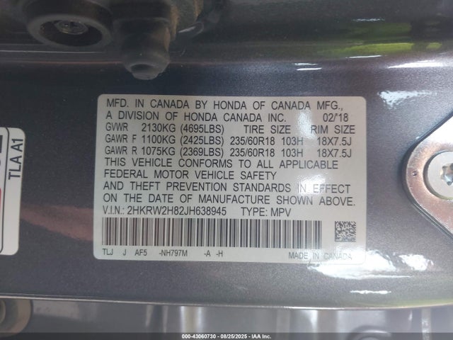 2HKRW2H82JH638945 Honda l15be