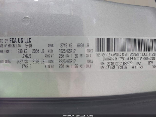 2C4RDGCG7JR325751 Dodge Grand Caravan
