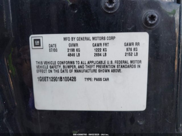 2001 CADILLAC ELDORADO 1G6ET12901B100428 Photo 8