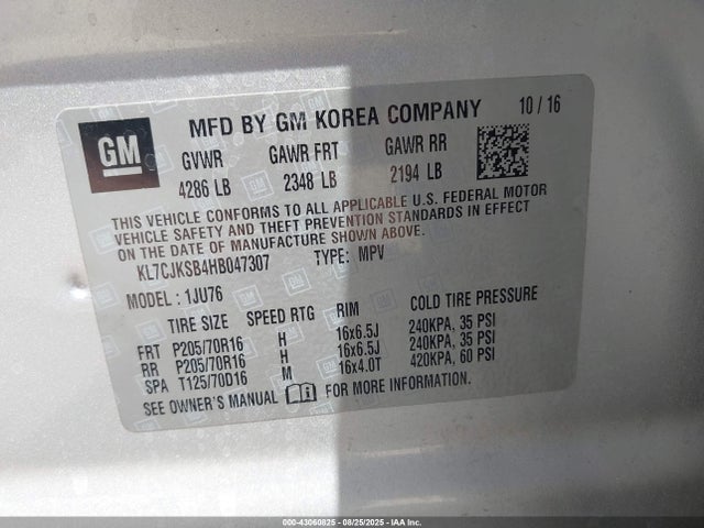 Chevrolet luv - mfi, vvt: variable valve timing, e85 max, alum 2017 KL7CJKSB4HB047307 Image 9