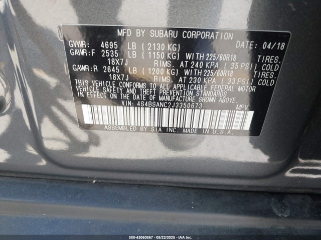 Subaru u5 2018 4S4BSANC2J3350673 Image 11