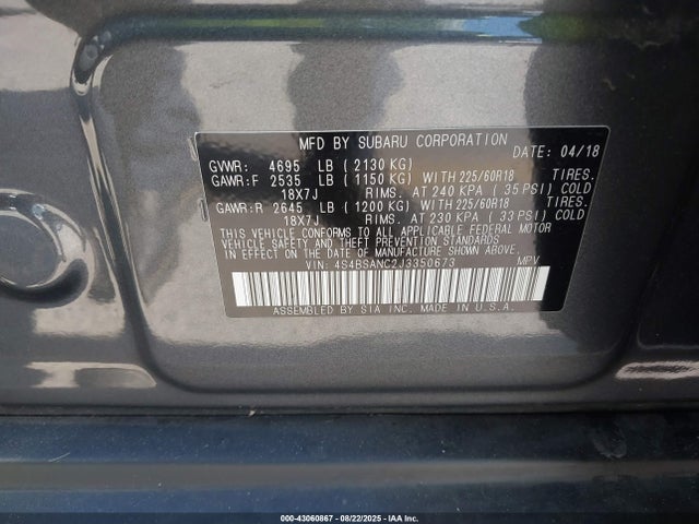 Subaru u5 2018 4S4BSANC2J3350673 Image 9