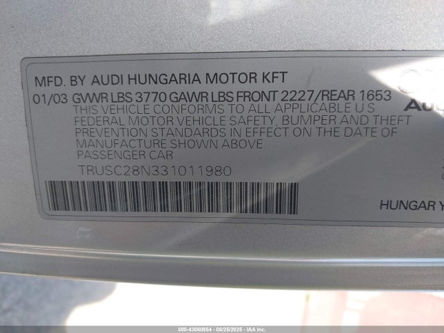 2003 AUDI TT TRUSC28N331011980 Photo 8