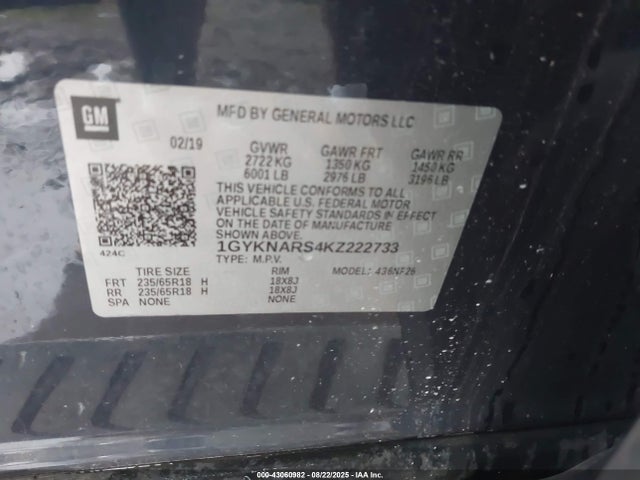 Продажа на аукционе авто 2019 Cadillac Xt5 Standard, vin: 1GYKNARS4KZ222733, номер лота: 43060982