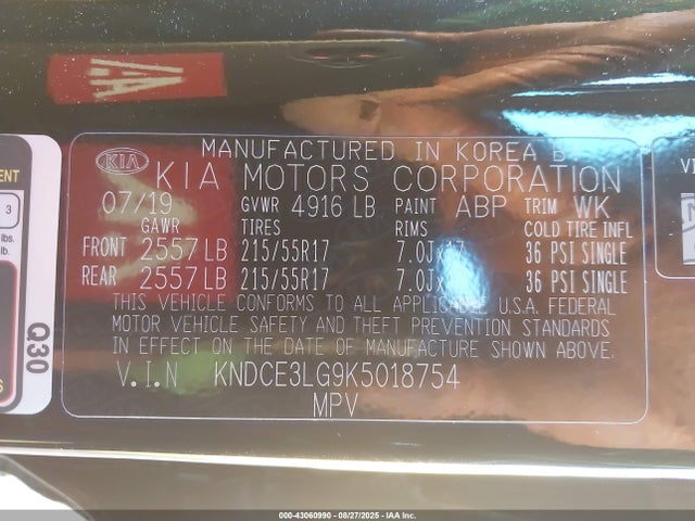 KNDCE3LG9K5018754 KIA 2019