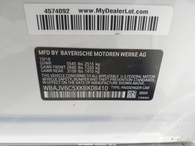 WBAJV6C5XKBK08410 BMW 640XI