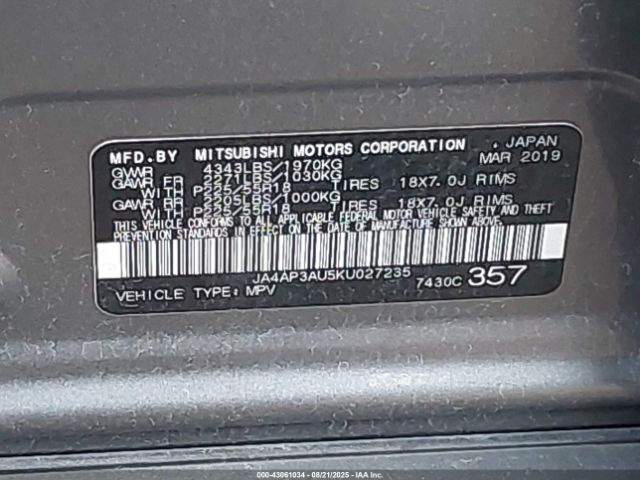 2019 MITSUBISHI OUTLANDER SPORT JA4AP3AU5KU027235 Photo 8