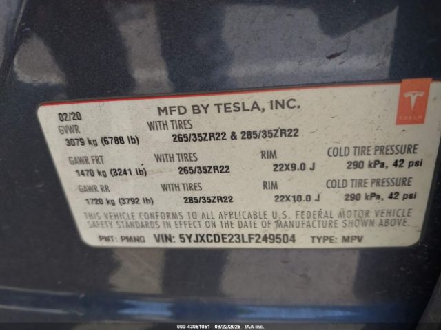 2020 TESLA MODEL X 5YJXCDE23LF249504 Photo 8