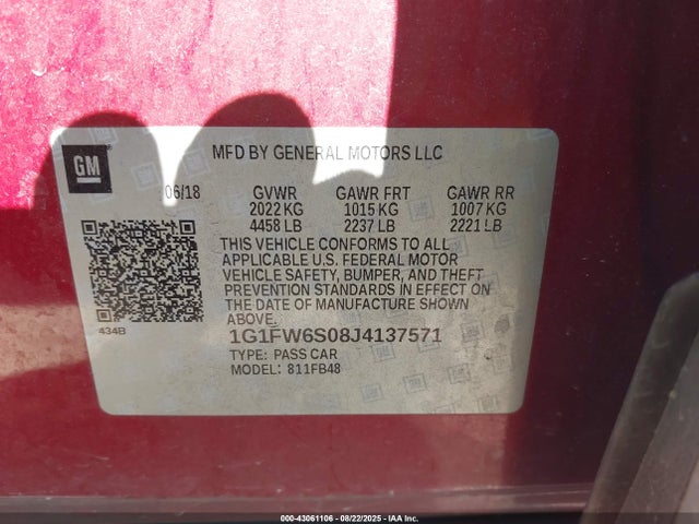 1G1FW6S08J4137571 Chevrolet BOLT EV