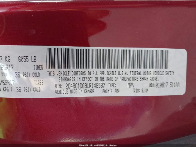 Chrysler 2020 2020 2C4RC1DG9LR148587 Image 9