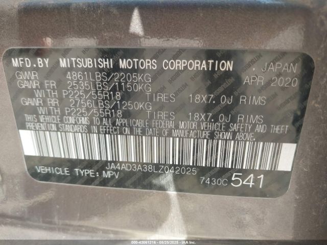 2020 MITSUBISHI OUTLANDER JA4AD3A38LZ042025 Photo 8