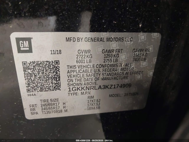 1GKKNRLA3KZ174909 GMC lcv - spark ignited direct injection, variable valve timing, dcvcp, e85 max, e0-e100, alum