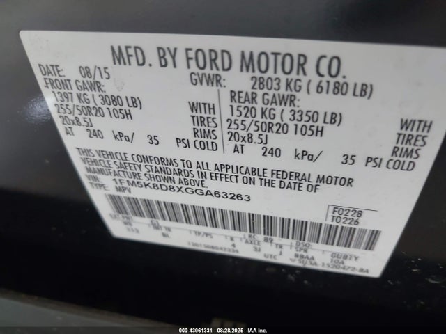 Ford Explorer 2016 1FM5K8D8XGGA63263 Image 9