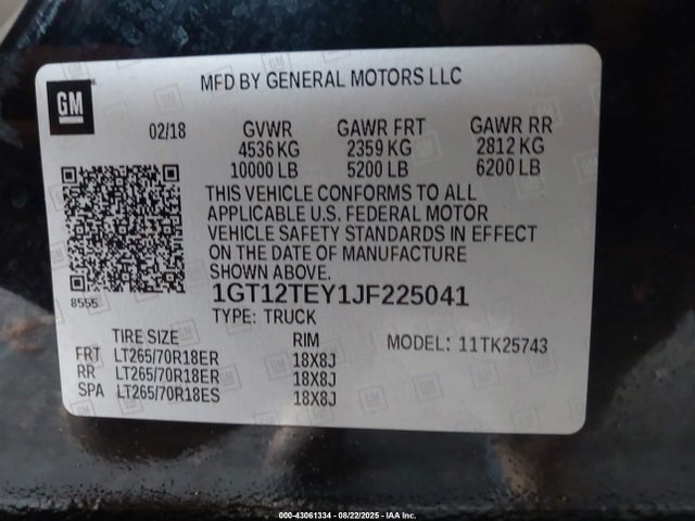 1GT12TEY1JF225041 GMC l5p - direct injection, duramax, gen 5, var 1