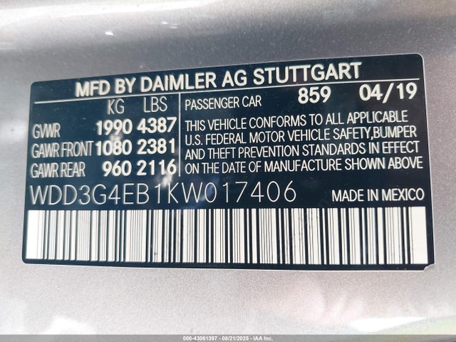 WDD3G4EB1KW017406 Mercedes-Benz m260