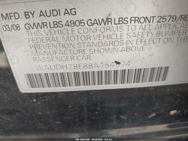 2008 AUDI A4 WAUDH78E88A154574 Photo 8