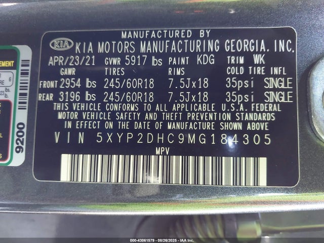 5XYP2DHC9MG184305 KIA kmc gdi lambda-ii