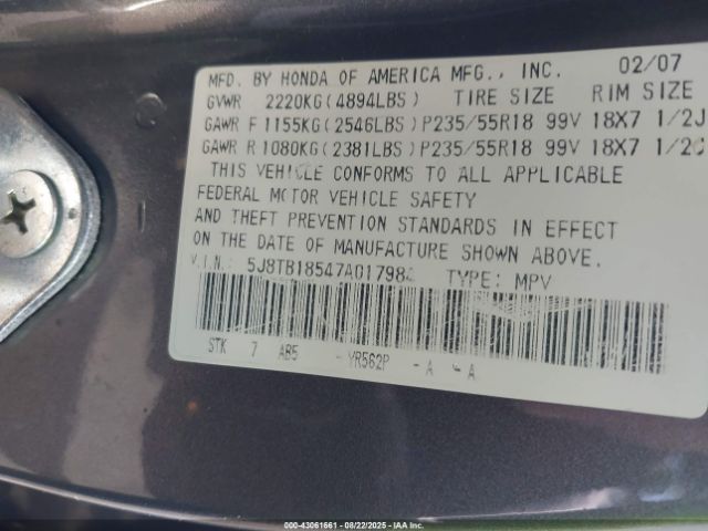 2007 ACURA RDX 5J8TB18547A017984 Photo 8