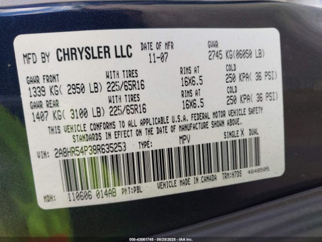 2008 CHRYSLER TOWN & COUNTRY 2A8HR54P38R635253 Photo 8