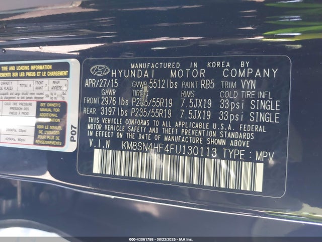 KM8SN4HF4FU130113 Hyundai dohc gdi lambda ii