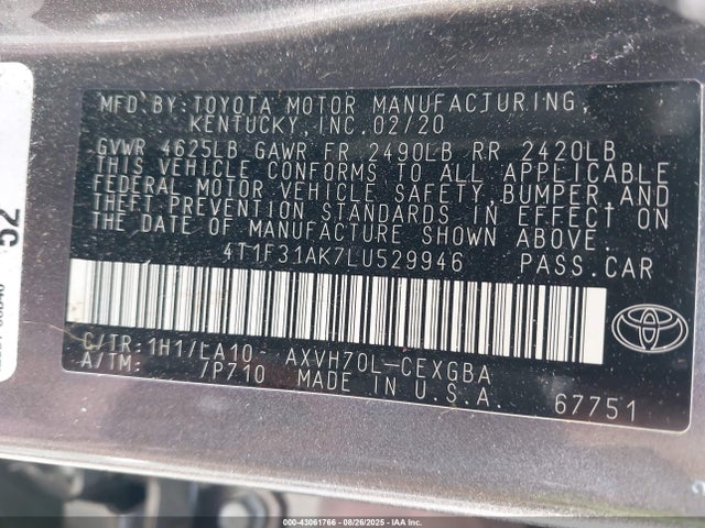 Toyota a25a-fxs, 3nm (li) 2020 4T1F31AK7LU529946 Image 9