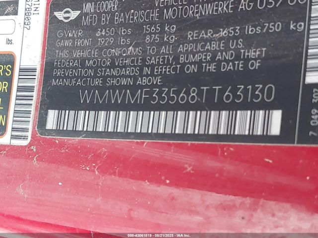 2008 MINI COOPER WMWMF33568TT63130 Photo 8
