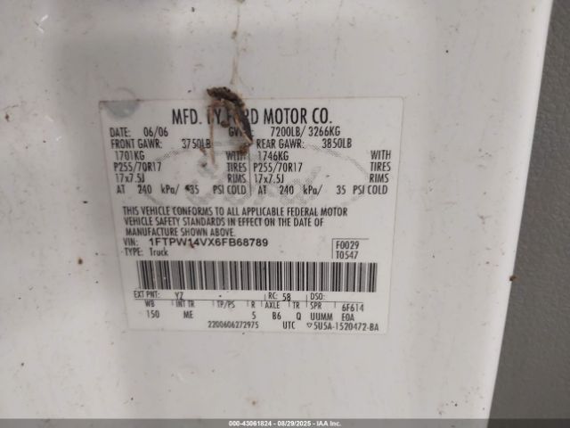 2006 FORD F-150 1FTPW14VX6FB68789 Photo 8