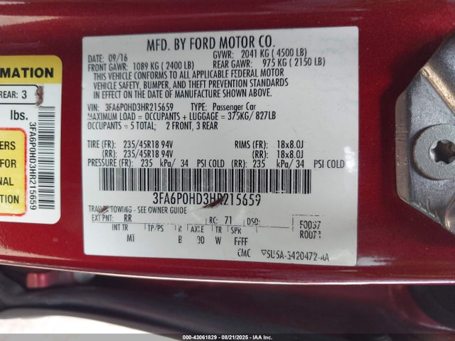 Ford 2017 2017 3FA6P0HD3HR215659 Image 9