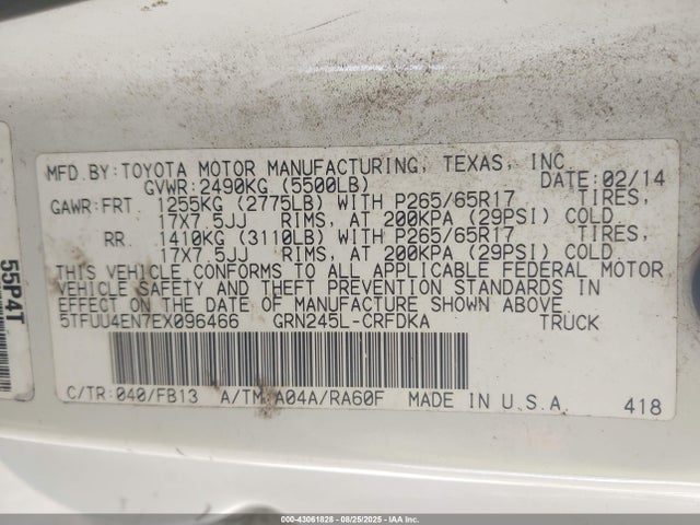 Toyota 1gr-fe 2014 5TFUU4EN7EX096466 Image 9