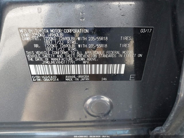 Toyota 2ar-fxe, 2jm+2fm 2017 JTMDJREVXHD117791 Image 9