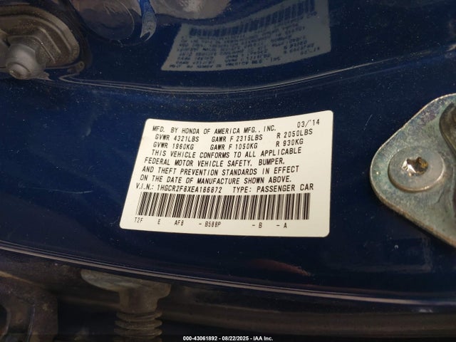 Honda k24w1 2014 1HGCR2F8XEA186872 Image 9