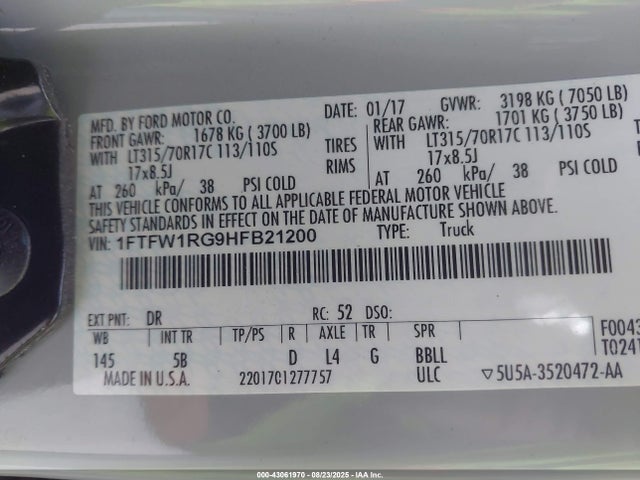 1FTFW1RG9HFB21200 Ford gtdi