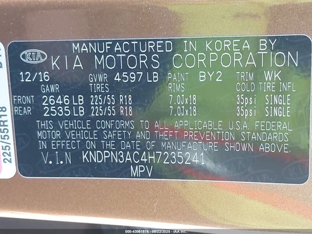 KNDPN3AC4H7235241 KIA gdi theta ii