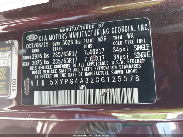 5XYPG4A32GG125578 KIA dohc gdi theta ii