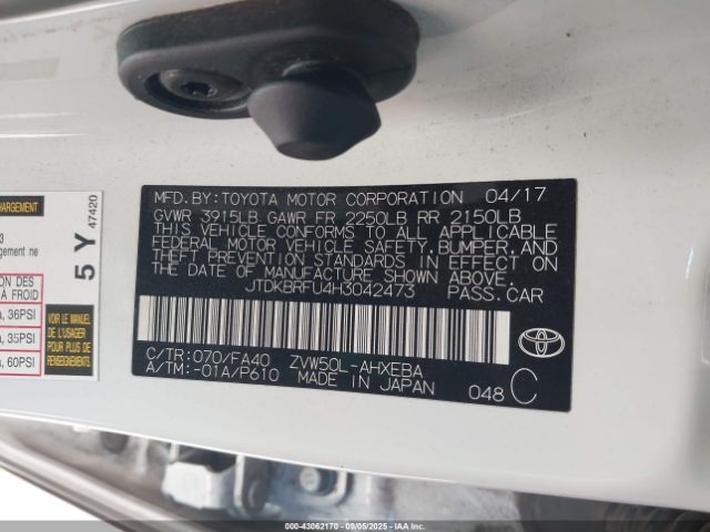 2017 TOYOTA PRIUS JTDKBRFU4H3042473 Photo 8