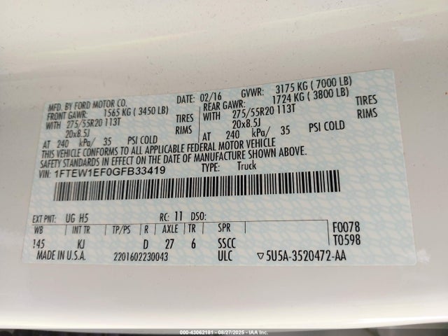 Ford 2016 2016 1FTEW1EF0GFB33419 Image 9