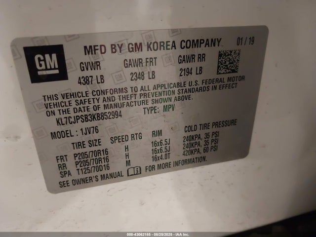 Chevrolet luv - mfi, variable valve timing, e85 max, alum 2019 KL7CJPSB3KB852994 Image 9