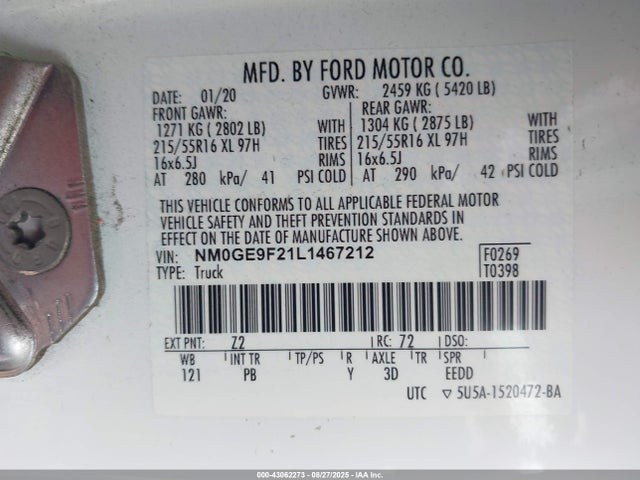 Ford Transit Connect 2020 NM0GE9F21L1467212 Image 9