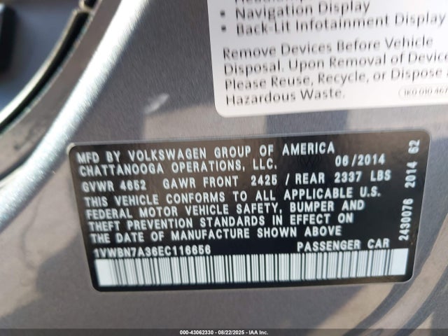 1VWBN7A36EC116656 Volkswagen Passat