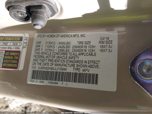 5J6RW2H85JL016944 Honda l15be