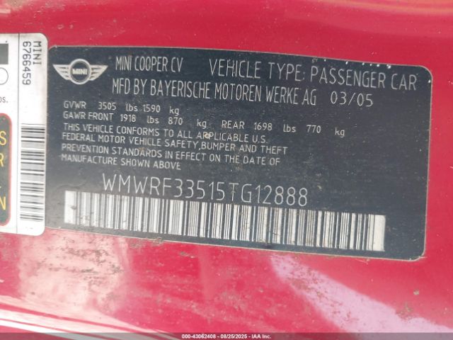 2005 MINI COOPER WMWRF33515TG12888 Photo 8