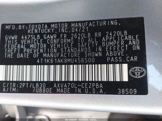 4T1K61AK8MU456500 Toyota a25a-fks