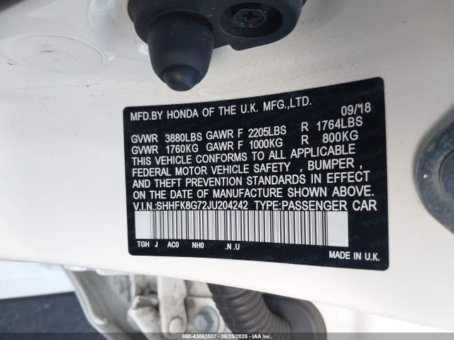 SHHFK8G72JU204242 Honda k20c1